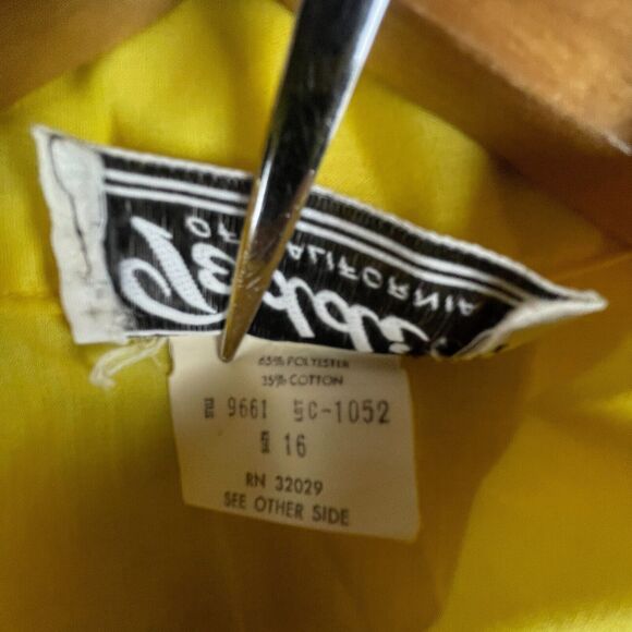 Vintage Blouse Women 16 Yellow Dagger Collar Teddi Of California 70s Retro Disco - Picture 5 of 6